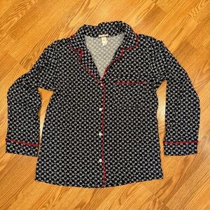 Eberjey for India Hicks Navy Blue and White Patterned Pajama Top with Red Trim S